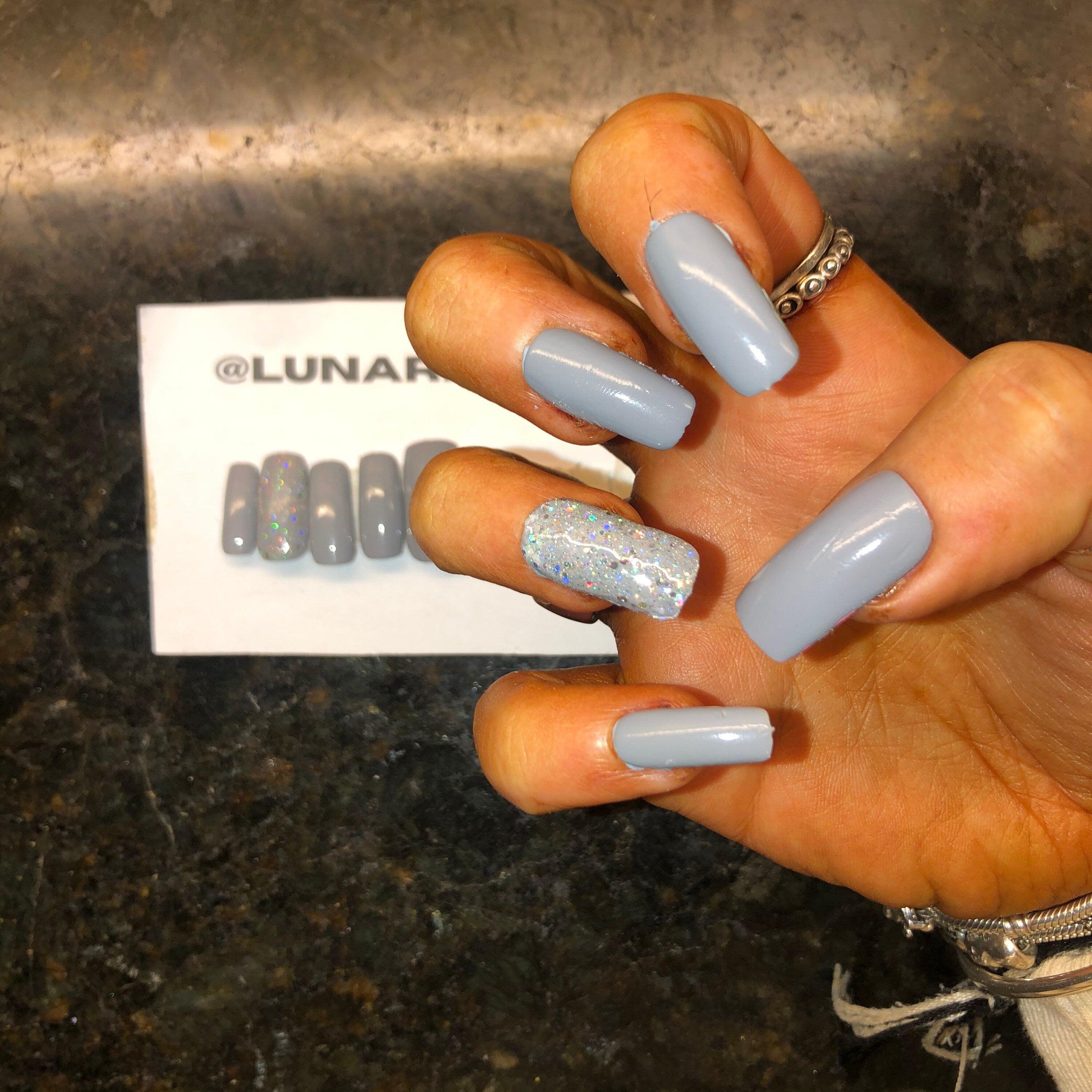 Grey Glitter Accent False Nails - Lunar False Nails