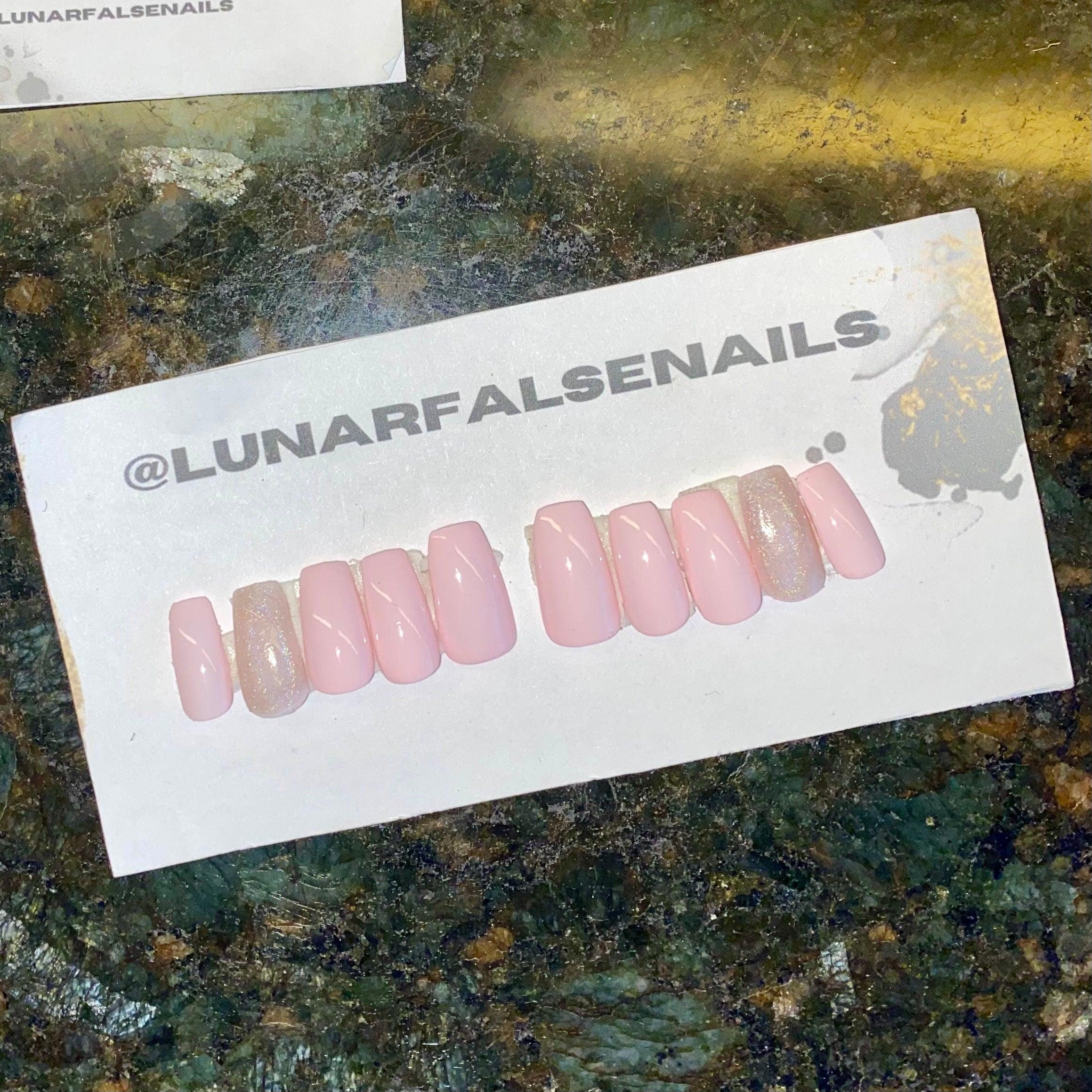 Baby Pink Holographic False Nails - Lunar False Nails