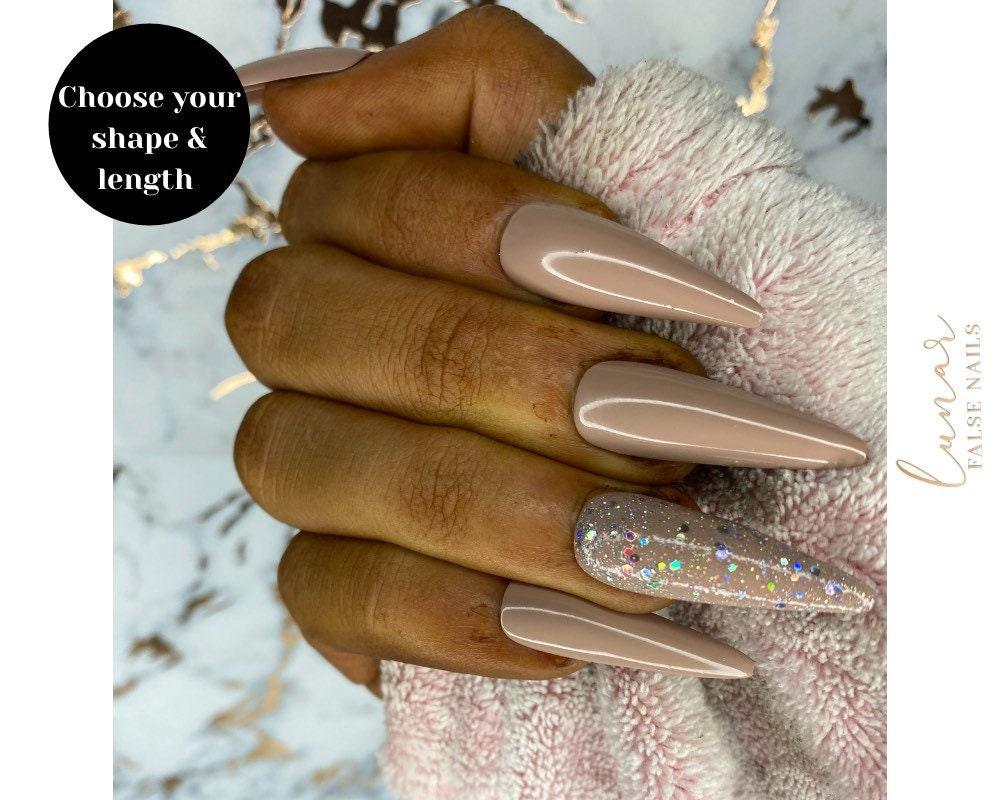 Barely There Brown Glitter Accent False Nails - Lunar False Nails