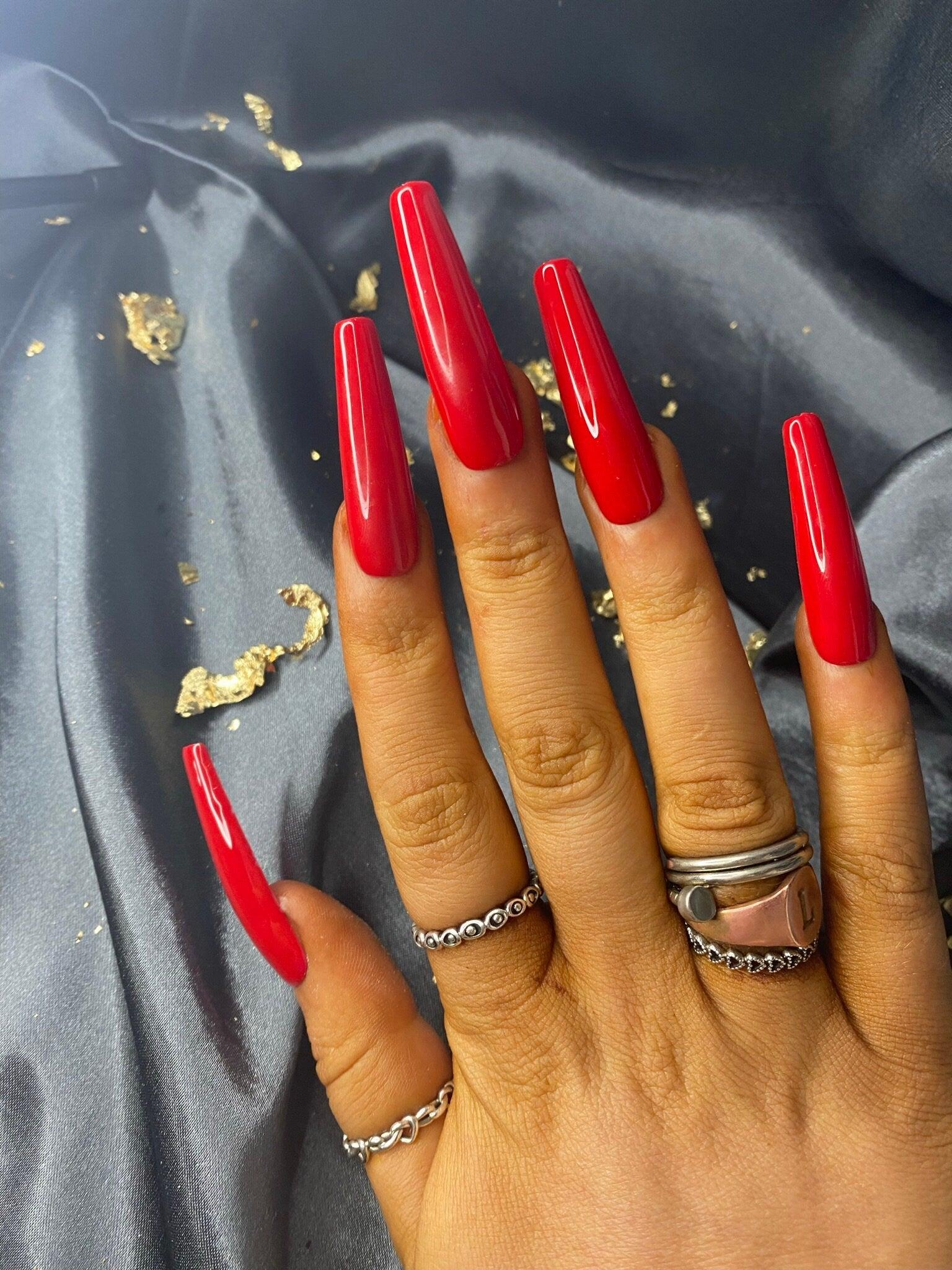XXL Pinched Coffin Ruby Red False Nails - Lunar False Nails