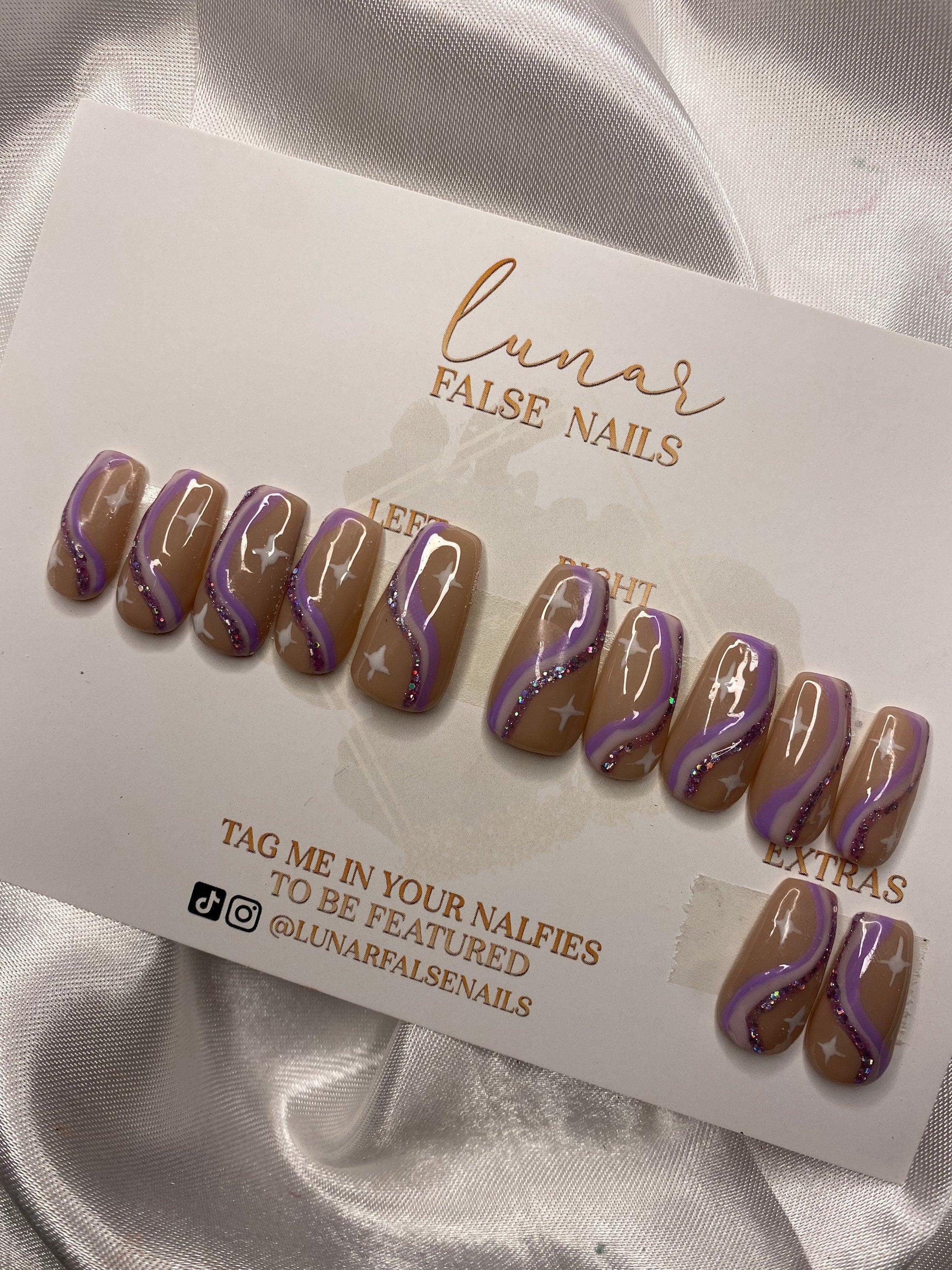 Purple Glitter Swirl False Nails - Lunar False Nails
