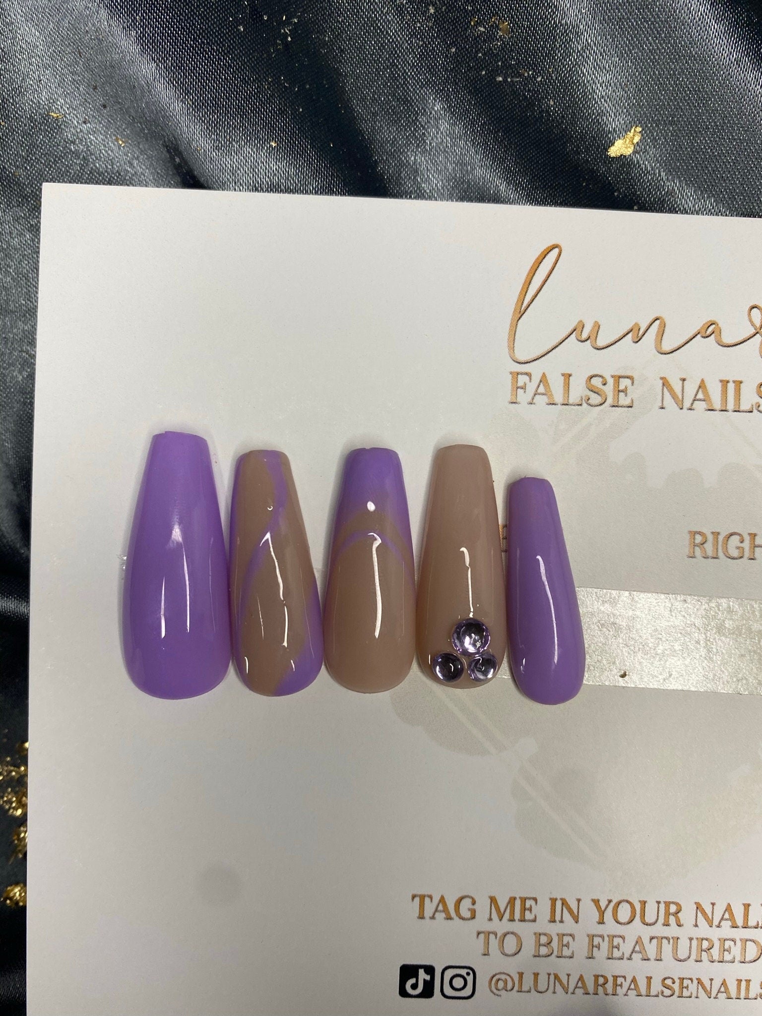 Purple Rhinestone Swirl False Nails
